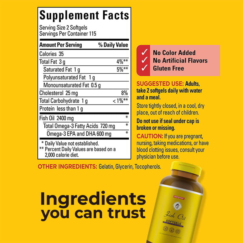 Balık Yağı Omega 3 Takviyeleri 1200 mg Yumuşak Jelekler Sağlıklı Kalbi Desteklemek için Omega 3 Balık Yağı 230 Yumuşak Jelekler 115 Gündelik Tedarik