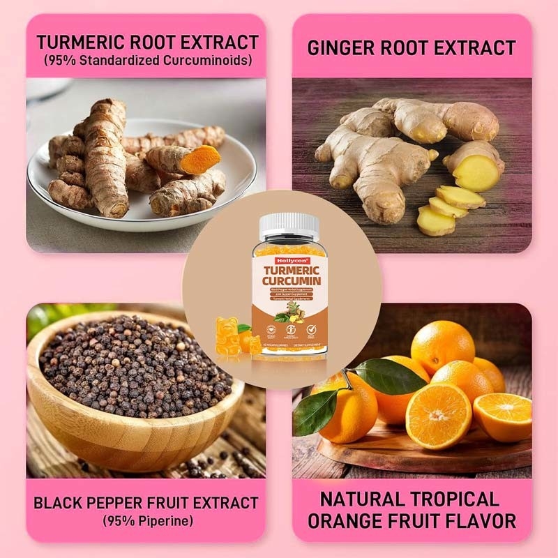 Zencefil ve Karabiber ile OEM Zerdeçal Kurkumin Gummies Kadınlar, Erkekler ve Çocuklar İçin Bağışıklık, Sağlıklı Cilt ve Eklem Sağlığı Destekliyor