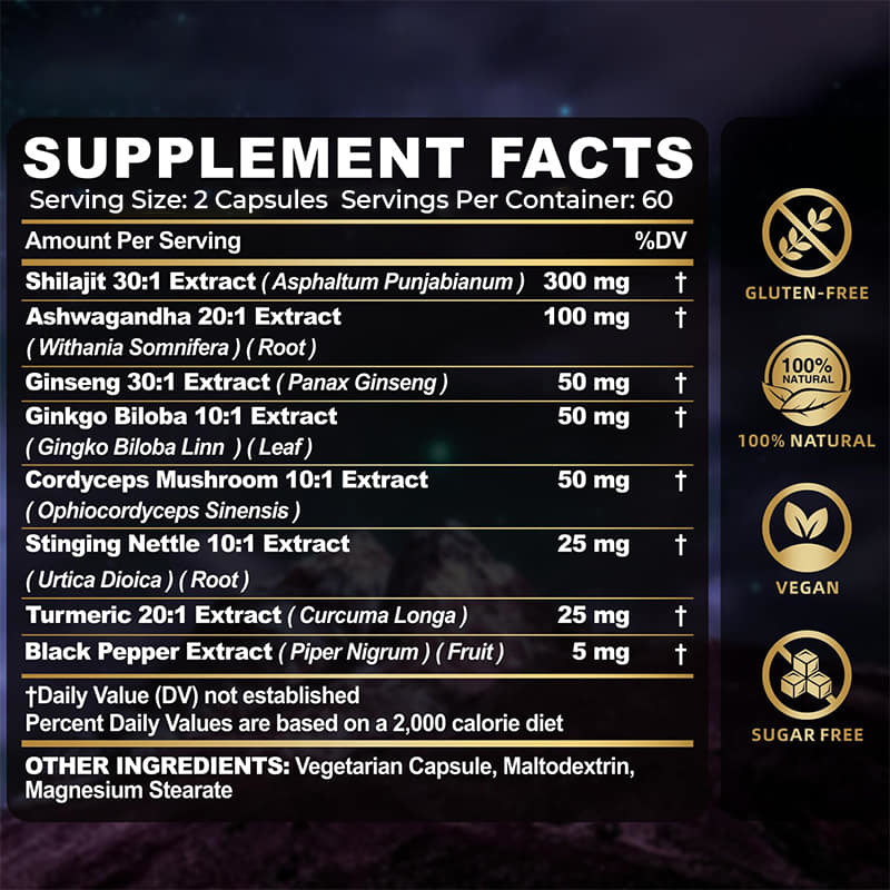 Shilajit Kapsülleri Sıcak Satış Temiz Himalaya Organik Shilajit Erkekler İçin İmmün Destek Enerji Artırma