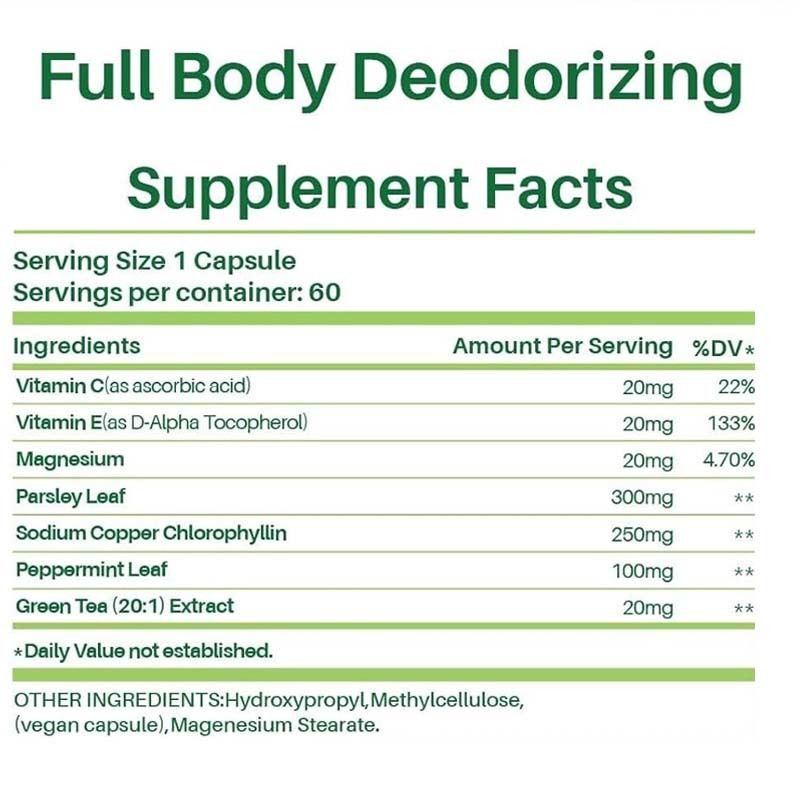 Vücut Dreodorizasyon Takviyesi - Erkekler ve Kadınlar İçin Doğal İç Koku Kontrol Hapları | Nefes, Vücut ve Bağırsak Sağlığı için Klorofil Kapsülleri