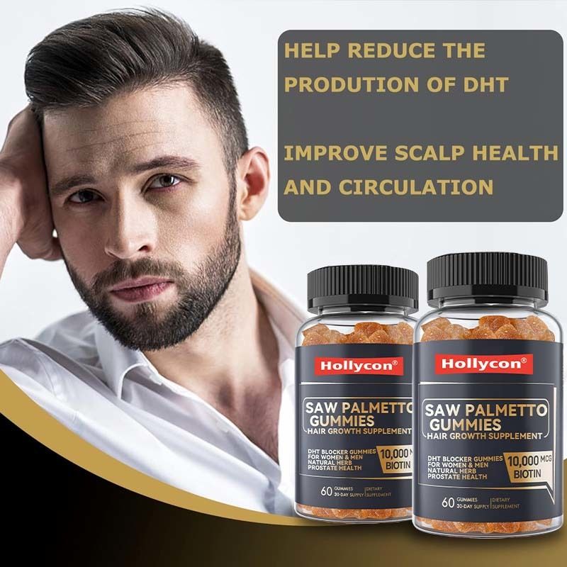 Kadınlar ve Erkekler için Fabrika Saç Uzatma Takviyesi DHT Blocker Gummies Hormonal Denge Desteği  Prostat Sağlığı Saw Palmetto Gummies