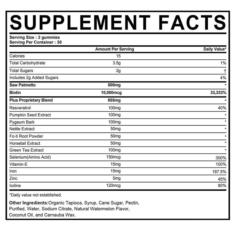 Kadınlar ve Erkekler için Fabrika Saç Uzatma Takviyesi DHT Blocker Gummies Hormonal Denge Desteği  Prostat Sağlığı Saw Palmetto Gummies