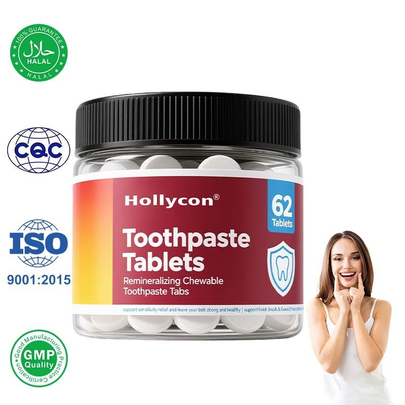 Fabrika yapılmış diş macunu tabletleri, probiyotikli nano hidroksiapatit, florür ve plastiksiz, eko ve seyahat dostu boyutu, çiğnenebilir diş macunu sekmelerini, özel formül