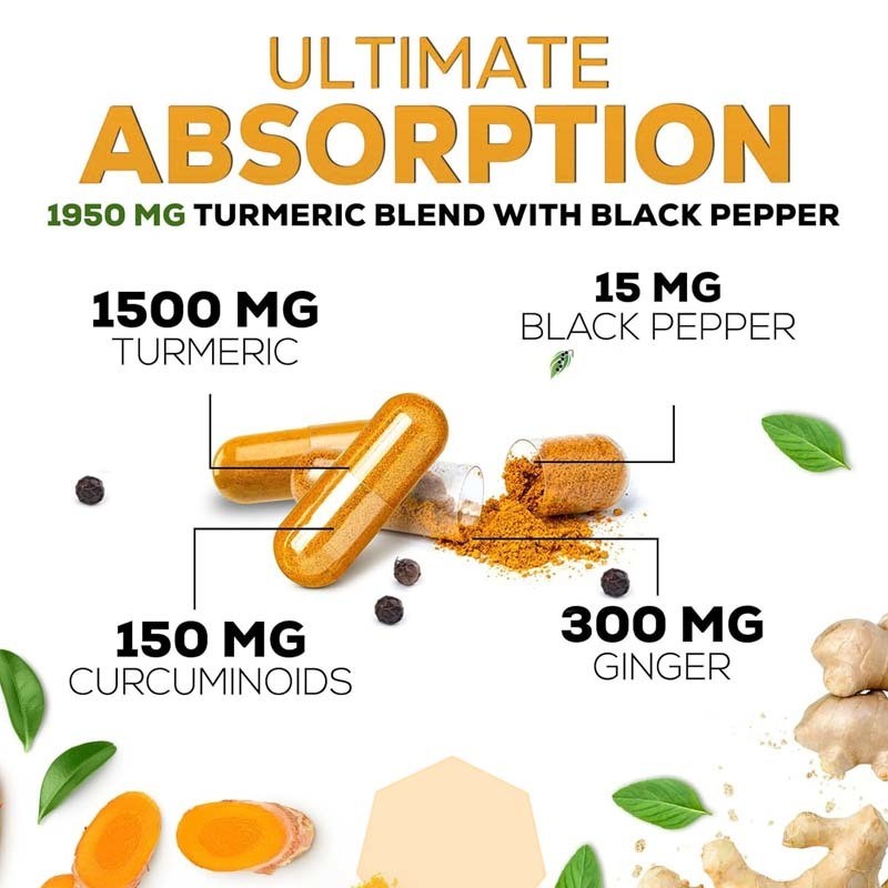 OEM Zerdeçal Kurkumin Takviyesi, Organik Zerdeçal ve Zencefil ile En İyi Emilim İçin Karabiber Eklenmiş, Eklem Desteği Kurkumin Kapsül