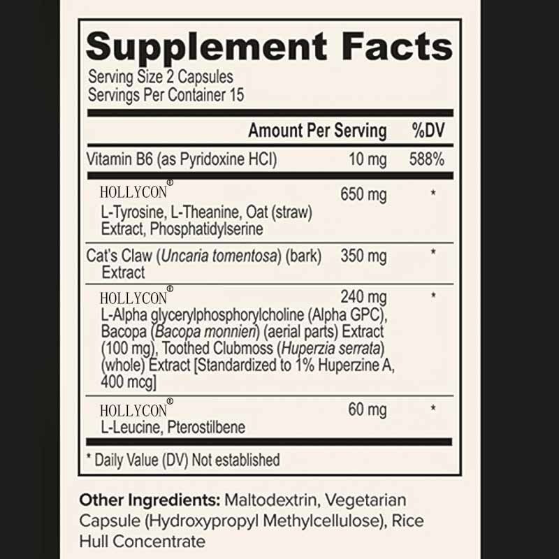 OEM L-Teanin Vitamin B6 ile Fokus Kapsülleri Hafıza Zihinsel Açıklık ve Bilişsel Gelişim Nootropik Beyin Takviyesi