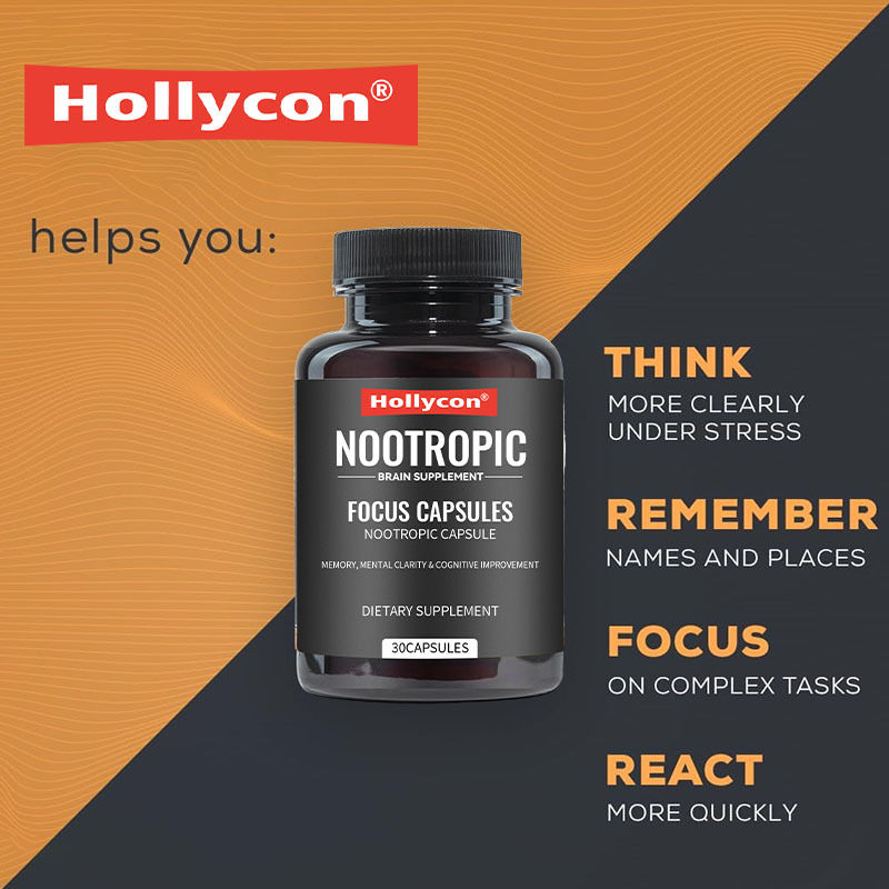 OEM L-Teanin Vitamin B6 ile Fokus Kapsülleri Hafıza Zihinsel Açıklık ve Bilişsel Gelişim Nootropik Beyin Takviyesi