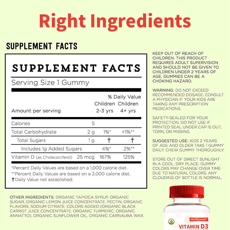 OEM Organik Çocuk Vitamin D3 Vitamin D3 Takviyesi Sakızlı Kemik ve Bağışıklık Sağlığı Vitamin D3 Sakızları