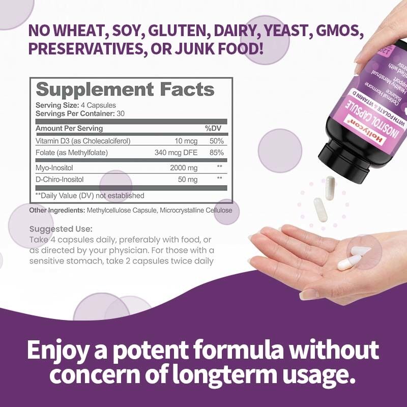 OEM Premium Inositol Takviyesi Inositol Artı oranı Sağlıklı hormon dengesi ve kadınlar için sağlıklı yumurtalık desteği Inositol kapsülü