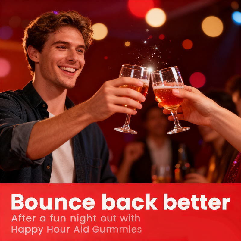 OEM Happy Hour Gummies Supplement Pre Game Party Hidrasyon Elektrolitler Alkol DHM Süt Kirpi Gummy İçtikten Sonra