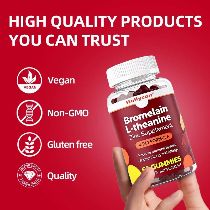 Özel Etiket Bromelain L-teanin Çinko Takviyesi Çocuklar için Vegan Takviyeleri Yetişkinler Quercetin Sakızları