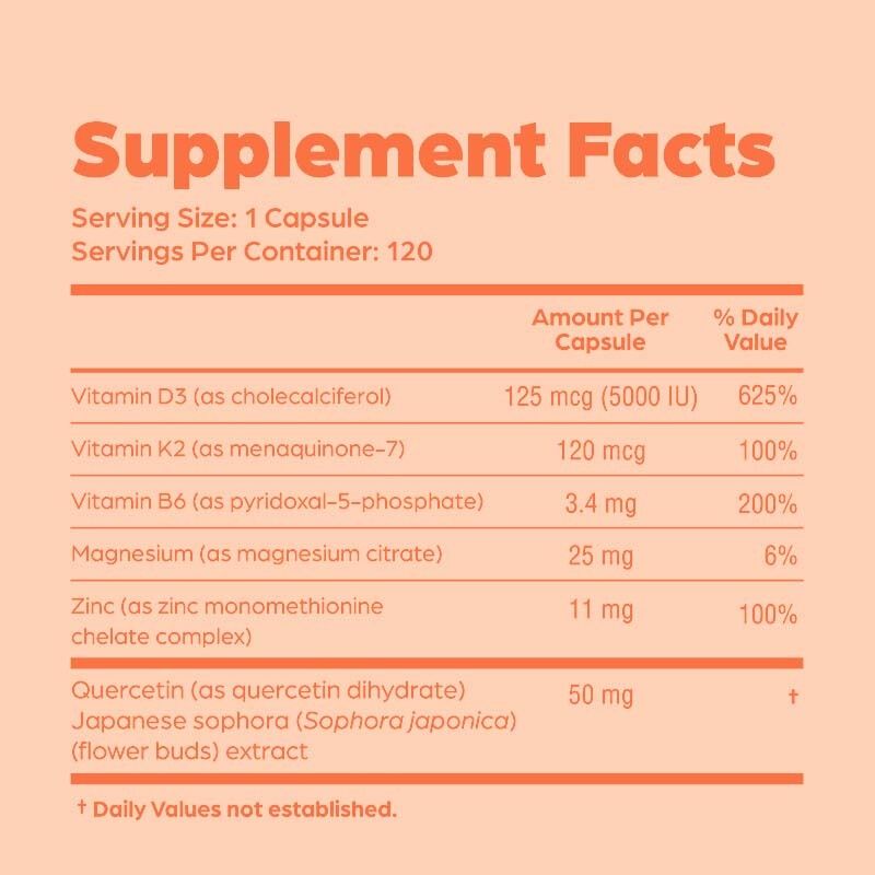 Özel Etiket Vitamin D3 K2 B6 Vitamini, Çinko ve Quercetin İçeren Kapsüller Erkekler ve Kadınlar için Enerji, Bağışıklık ve Kas Sağlığını Destekler