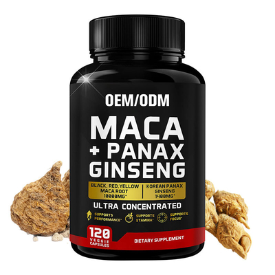 Özelleştirilmiş 10000mg Siyah Kırmızı Sarı Maca Kökü Takviyesi Panax Ginseng Kapsülleri