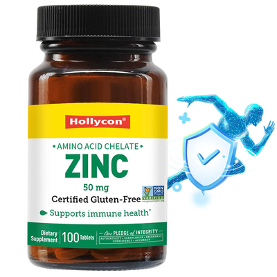 OEM & ODM Özel Etiket Çinko 50mg Amino Asit Chelate Tabletler 100ct Sertifikalı Glutensiz