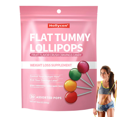 Özel Etiket Meyve Tadı Crush İstekler Şeker Flat Belly Lolipops Kilo kaybı takviyesi
