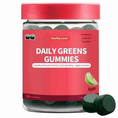 2024 Yeni Giriş Gündelik Yeşillik Sakızları Süper Yiyecek Güçlendirici C Vitamini B12 Spirulina Elma Sakızları