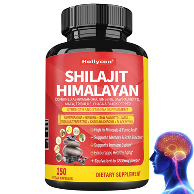 Shilajit Himalayan Kapsülleri Birleştirilmiş Ashwagandha Ginseng Saw Palmetto Maca Tribulus Chaga & Siyah Biber