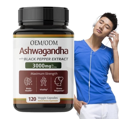 OEM Organik Ashwagandha Kapsülleri Ekstra Güç 1000mg Enerji Destek Takviyesi