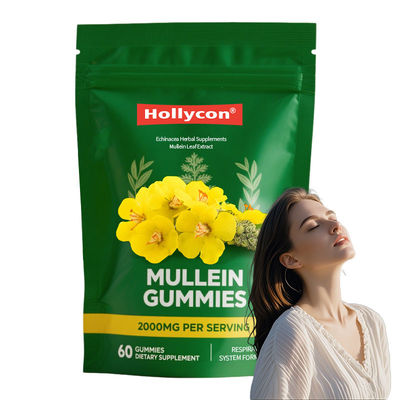 Akciğerler için Premium Mullein Yaprak Ekstraksi 2000mg Mullein Gummies Akciğerler Detox Solunum Sindirim Bağışıklık Desteği